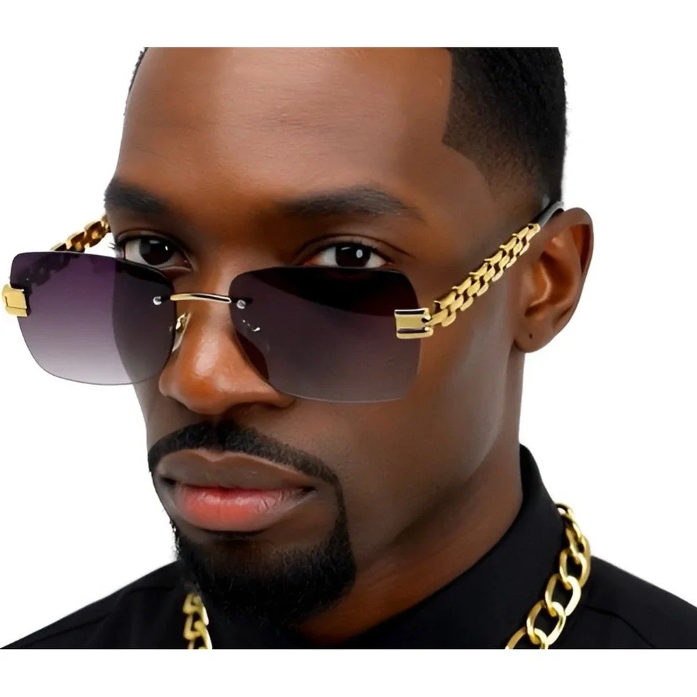 Men Sunglasses Square Metal Gold Frame UV400 Protection Outdoor Hip‎ Hop Style
